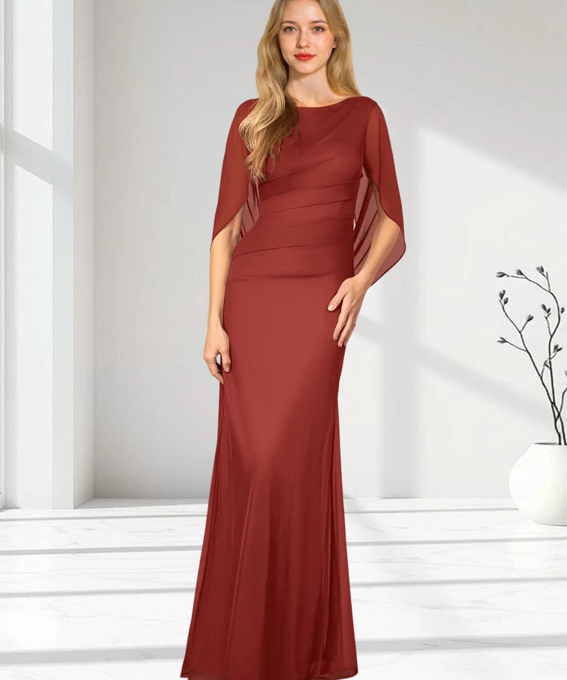 Augday Belladonna Mermaid Scoop Pleated Mesh Dress