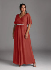 Augday A-Line V-Neck Pleated Chiffon Dress Plus Size
