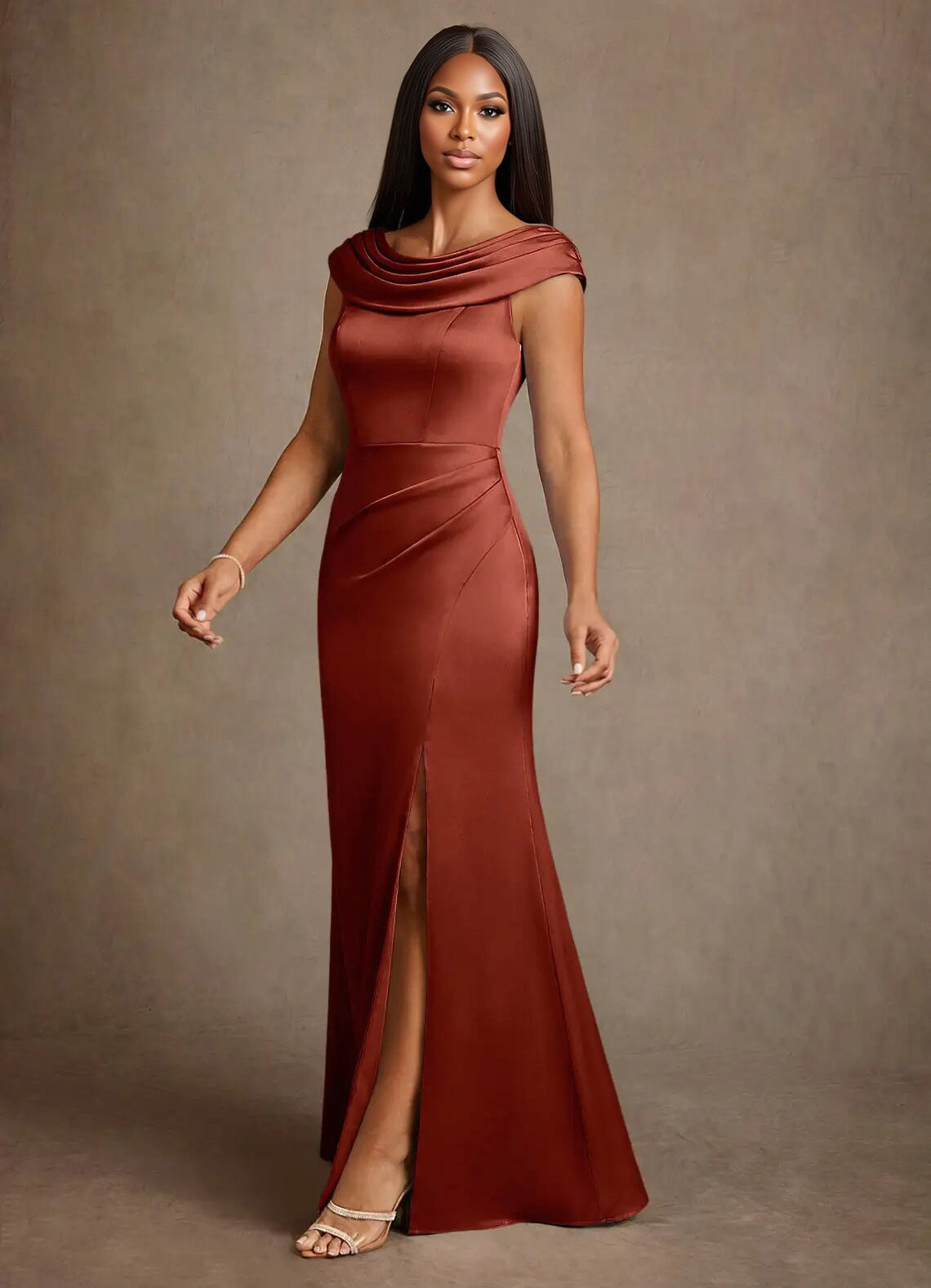 Augday Irvine A-Line Pleated Stretch Satin Dress