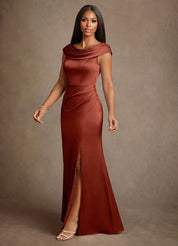 Augday Irvine A-Line Pleated Stretch Satin Dress