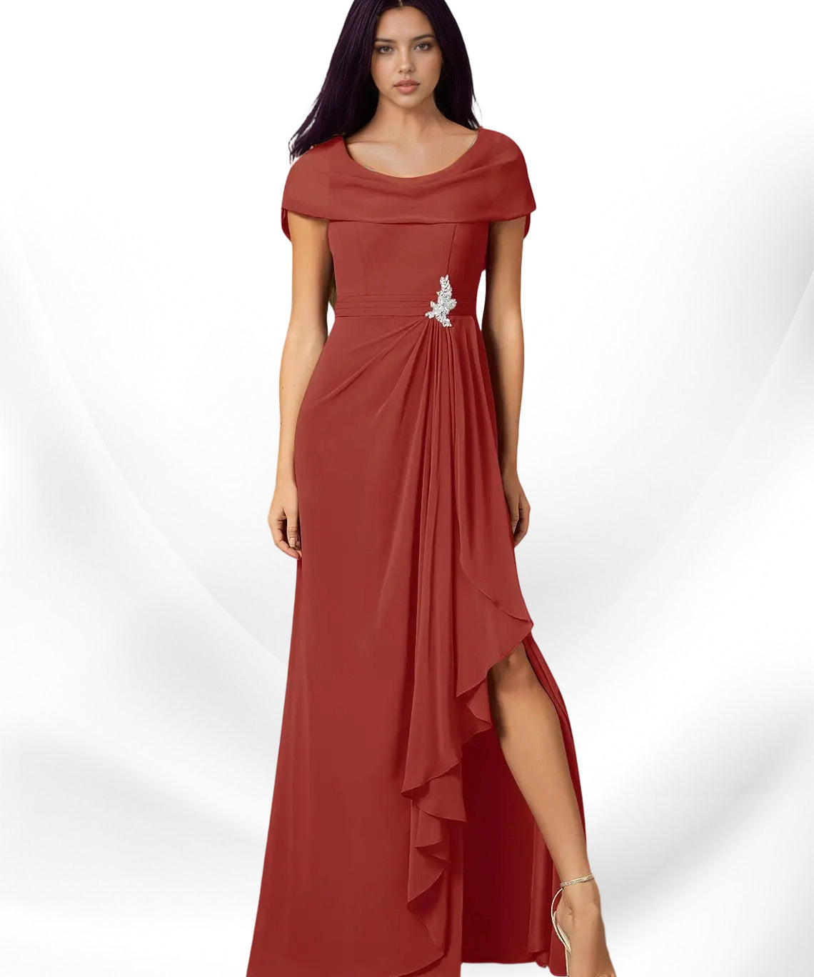 Augday Mary A-Line Side Slit Chiffon Dress