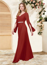 Augday Belinda A-Line V-Neck Pleated Chiffon Dress