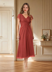 Augday Vera A-Line V-Neck Pleated Mesh Dress
