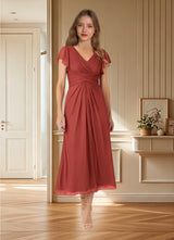 Augday Vera A-Line V-Neck Pleated Mesh Dress