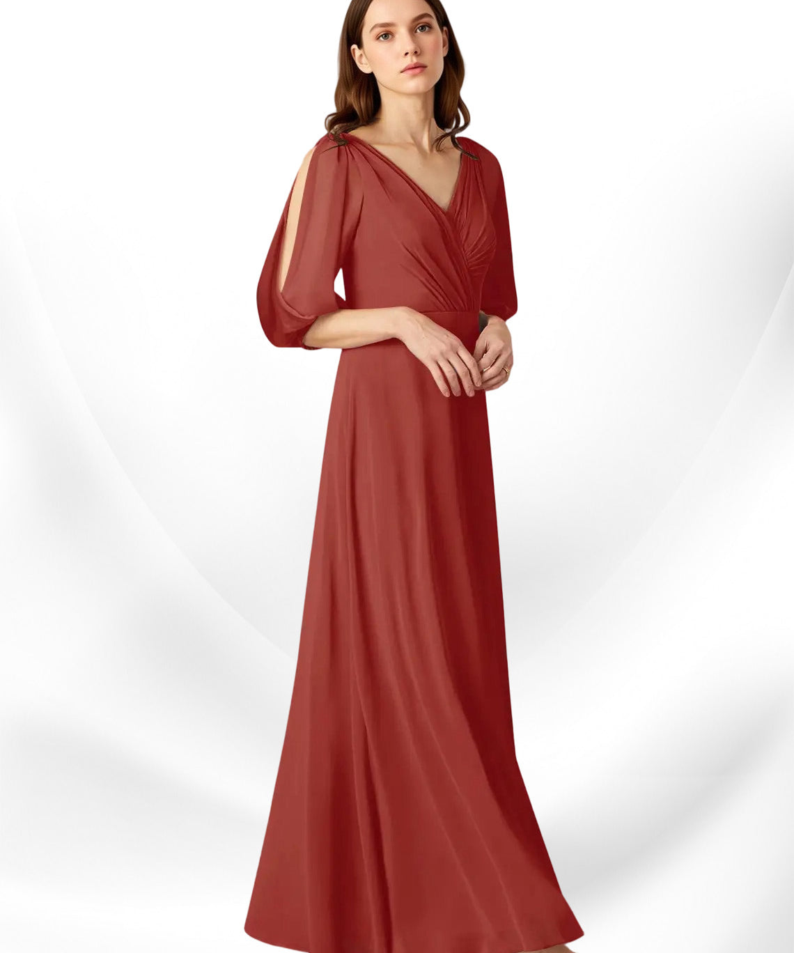 Augday Bronwyn A-Line V-Neck Ruched Chiffon Dress