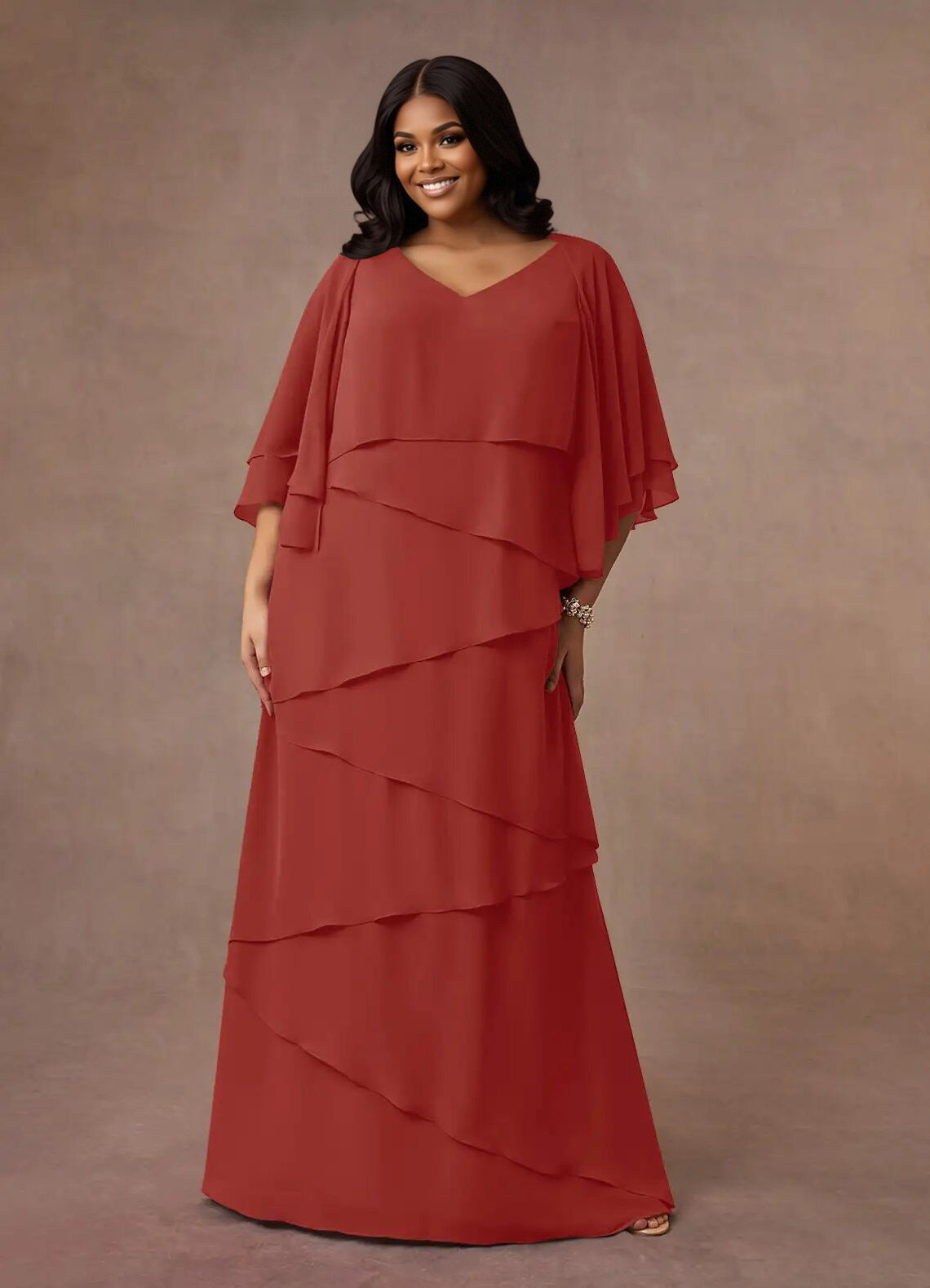 Augday OHara A-Line V-Neck Chiffon Dress Plus Size