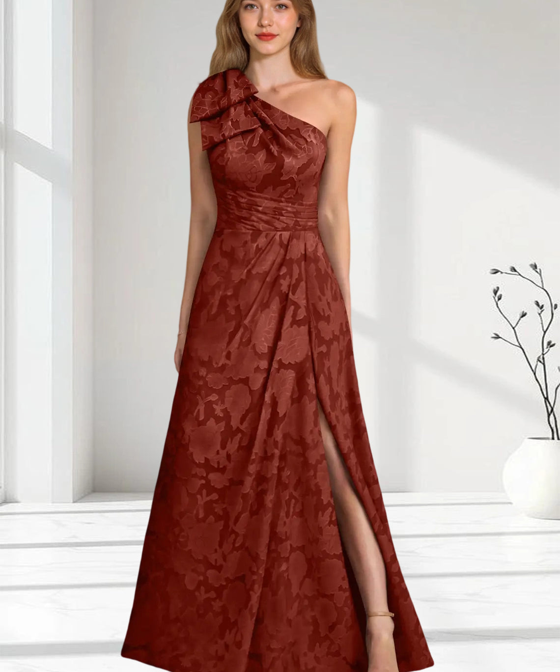 Augday Easton Ball-Gown One Shoulder Floral Burnout Dress