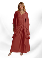 Augday Manuella A-Line V-Neck Pleated Chiffon Dress