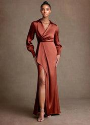 Augday Jacinta Sheath Pleated Stretch Satin Dress