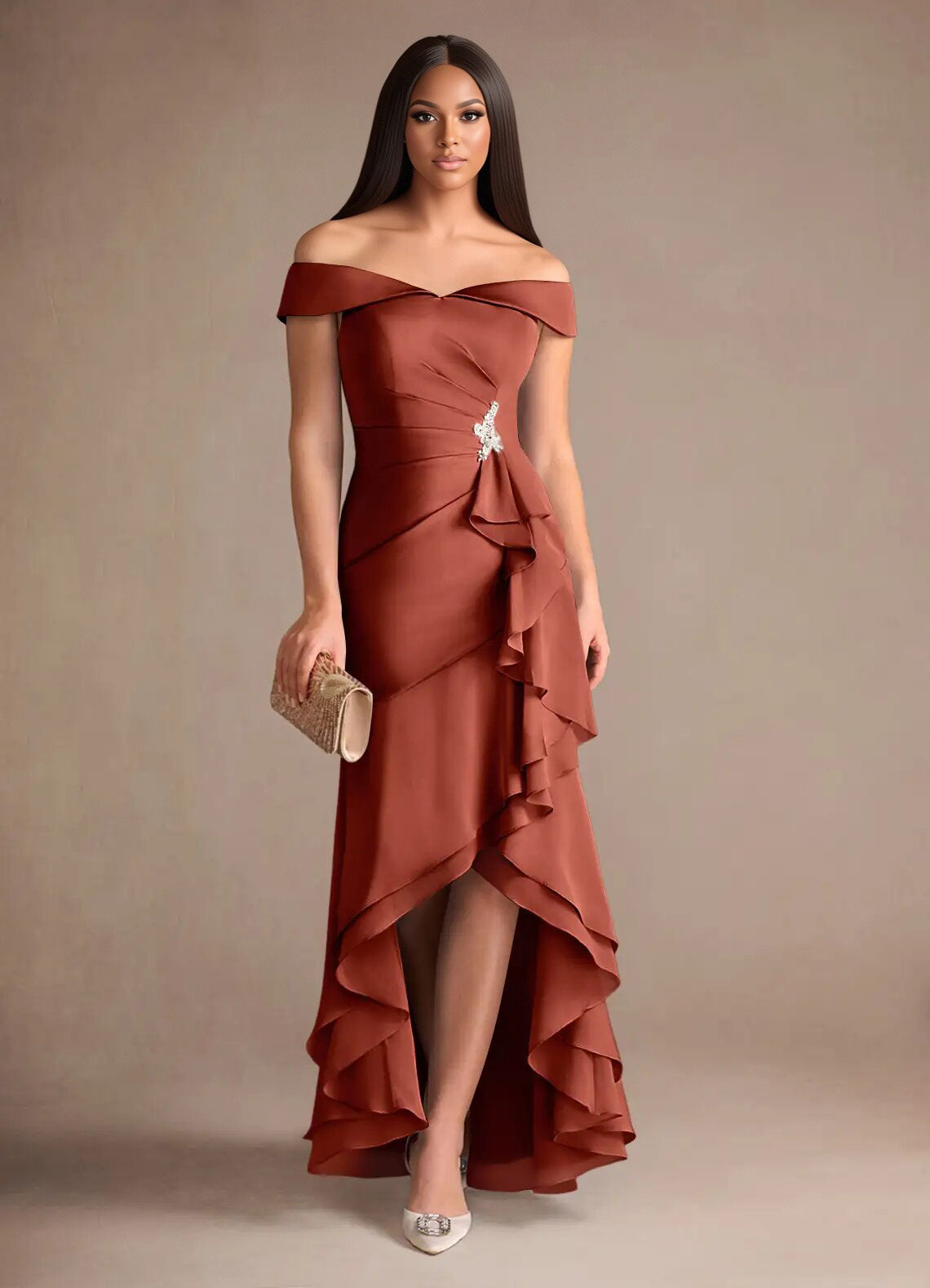 Augday Billings Mermaid Off the Shoulder Stretch Satin Dress