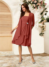 Augday Olivia A-Line Square Neckline Pleated Chiffon Dress