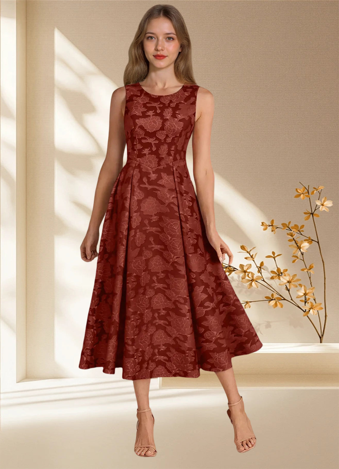 Augday Fulton A-Line Pleated Floral Burnout Dress