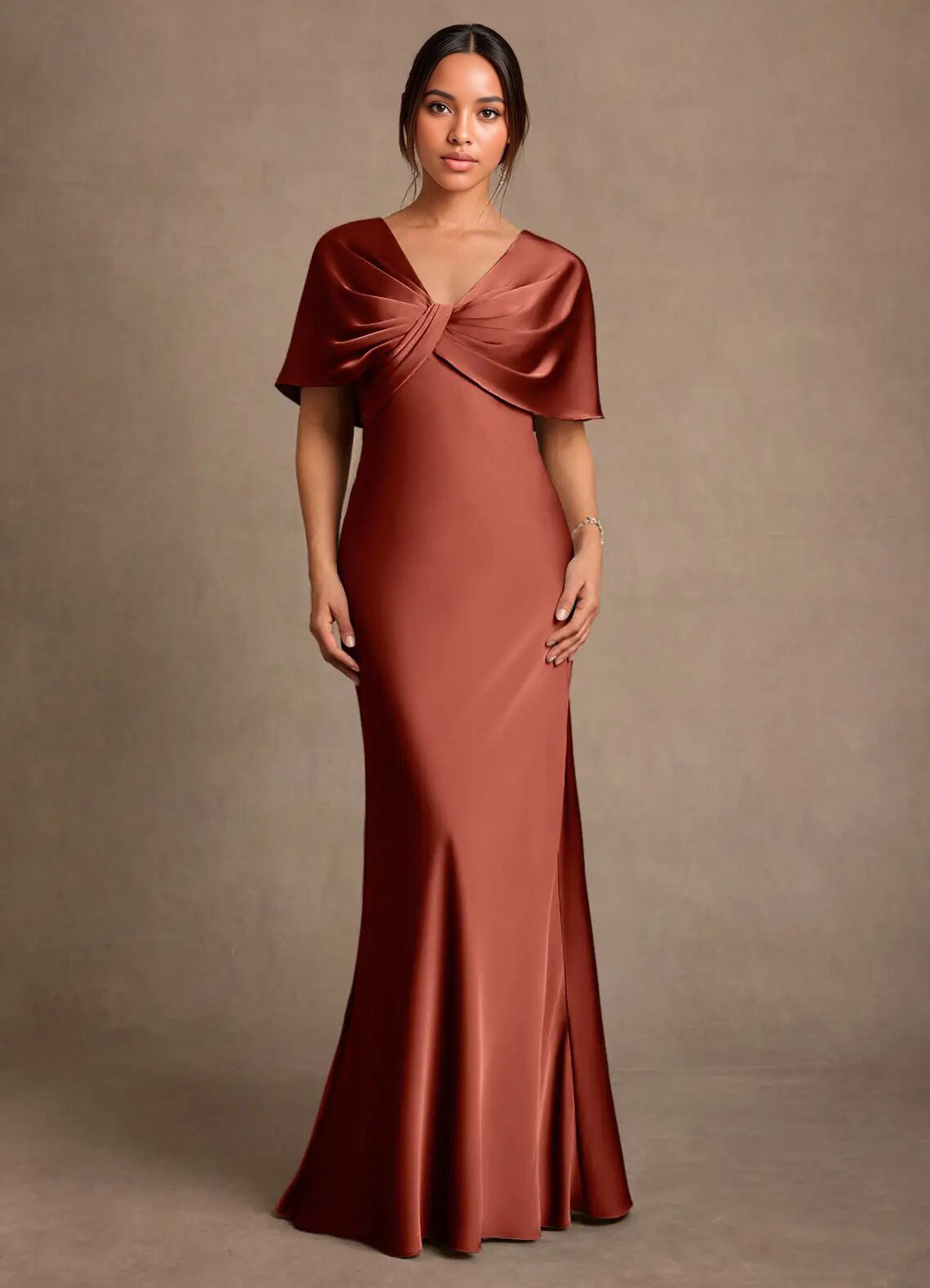 Augday Dosia Sheath Pleated Stretch Satin Dress