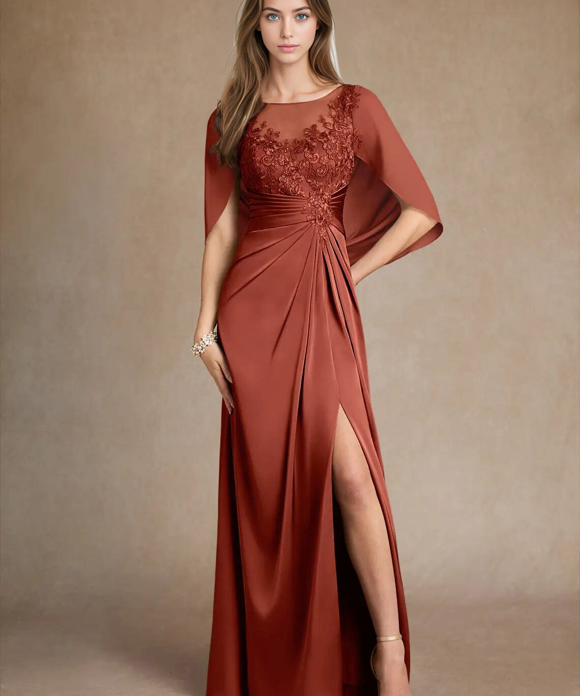 Augday Hera Mother of the Bride Dresses A-Line Lace Stretch Satin Dress
