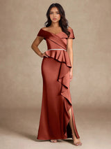 Augday Mermaid Off the Shoulder Stretch Satin Dress