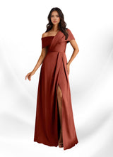 Augday Milton A-Line Pleated Stretch Satin Dress