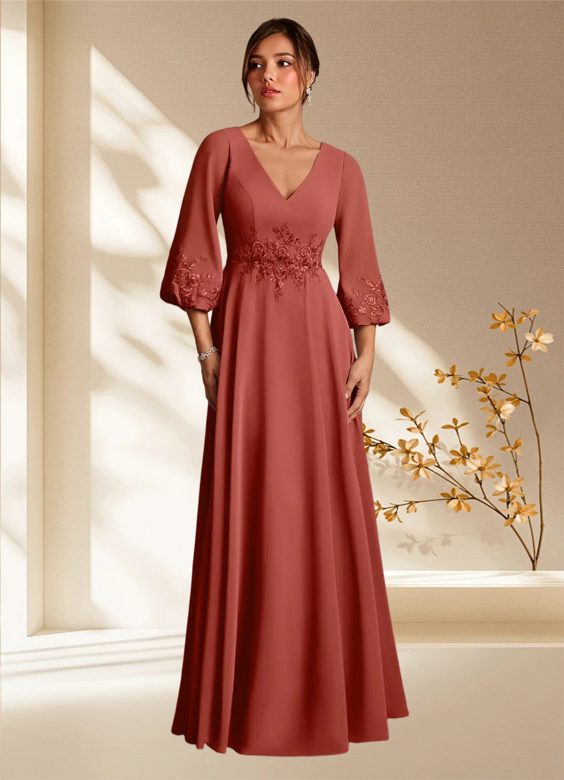 Augday Yorba A-Line Lace Chiffon Dress