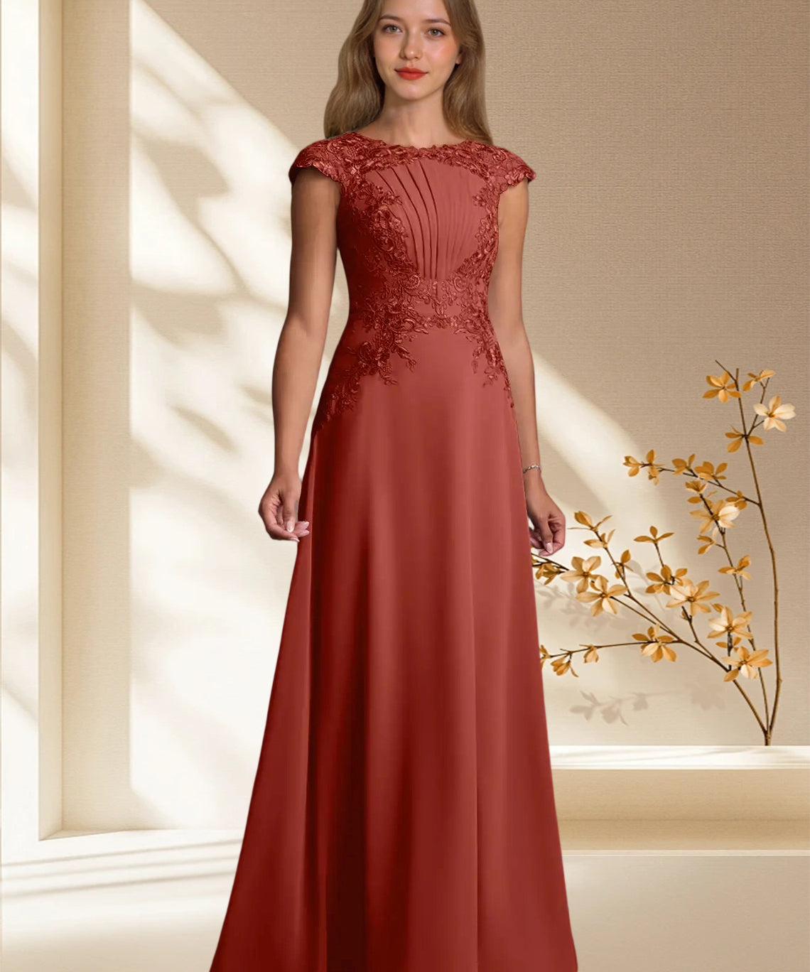 Augday Christi A-Line Lace Chiffon Dress