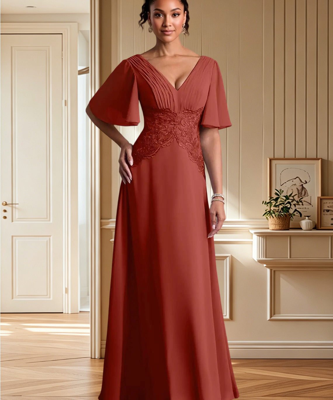 Augday Milliat A-Line Lace Chiffon Dress