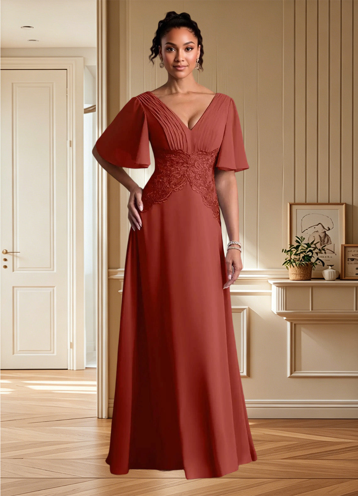 Augday Milliat A-Line Lace Chiffon Dress