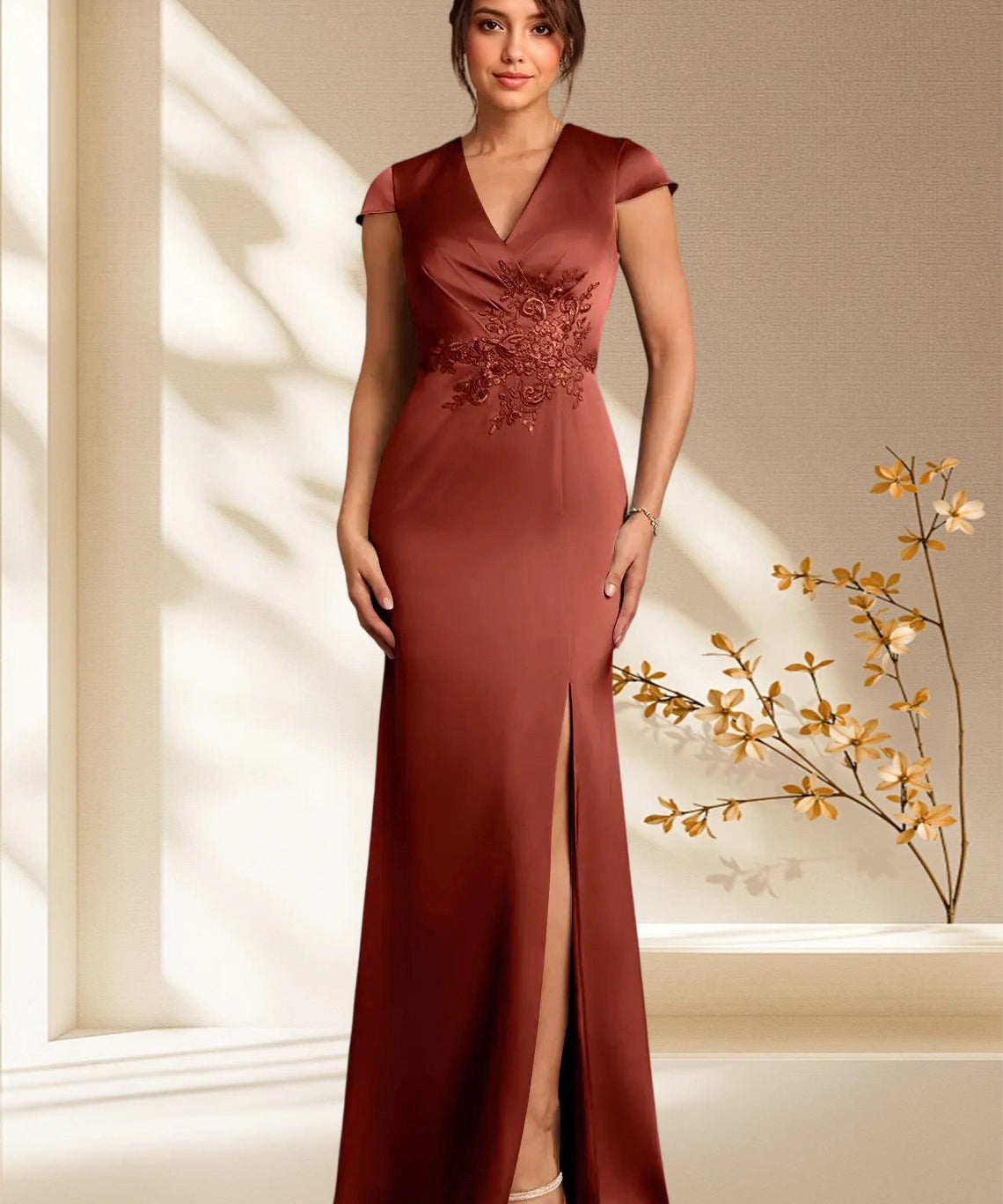 Augday Rilda Sheath Lace Stretch Satin Dress