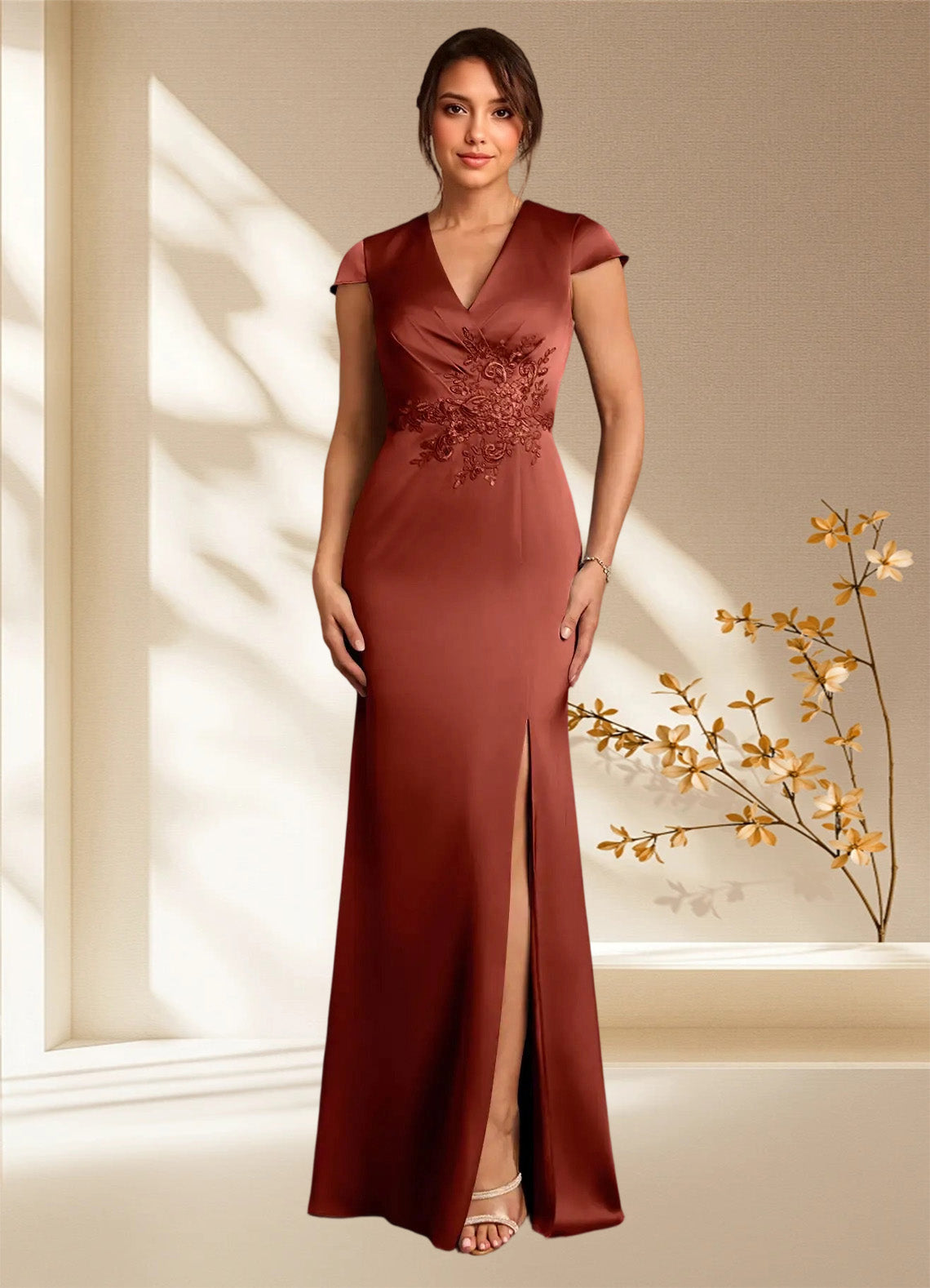 Augday Rilda Sheath Lace Stretch Satin Dress