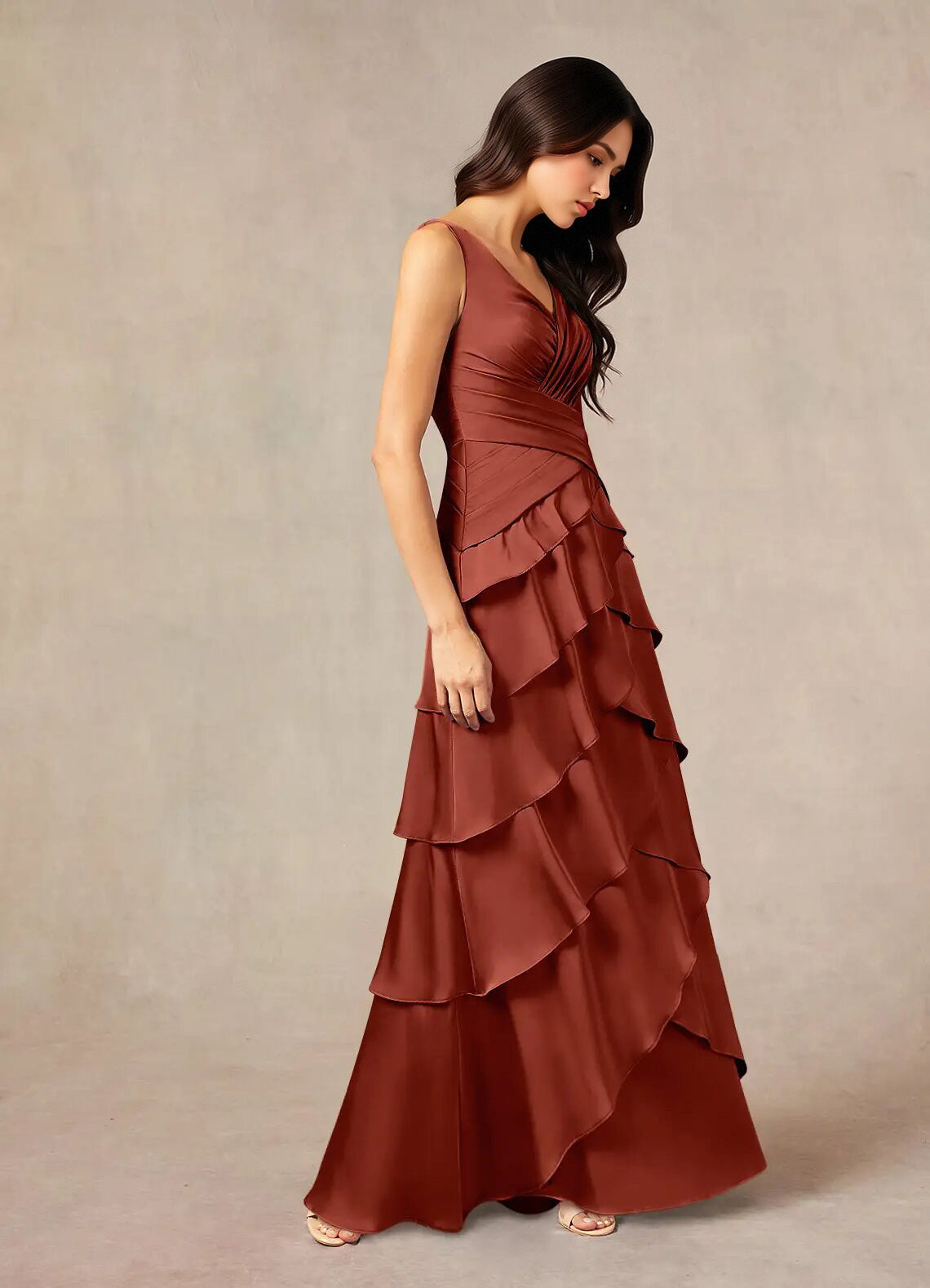 Augday Viola A-Line Pleated Stretch Satin Dress