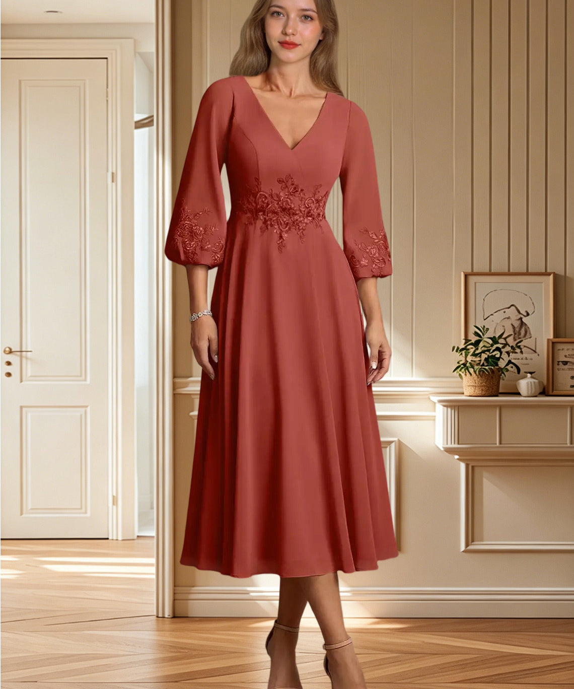 Augday Ana A-Line Lace Chiffon Dress