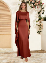 Augday Eli Sheath Boatneck Stretch Satin Dress