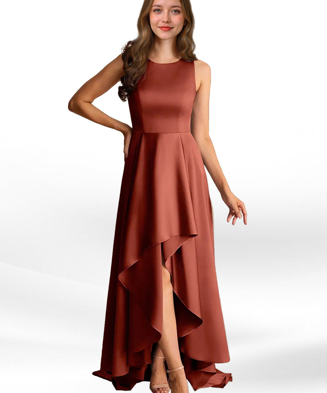Augday Niles A-Line Trains Stretch Satin Dress