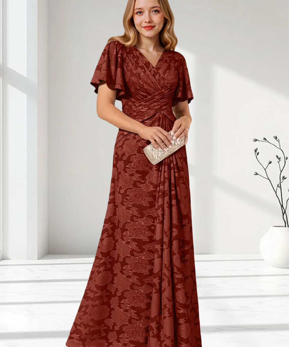 Augday Emmeline Pleated Floral Burnout Dress