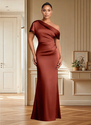 Augday Rutha Sheath One Shoulder Stretch Satin Dress