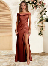 Augday Bedford Sheath Pleated Stretch Satin Dress