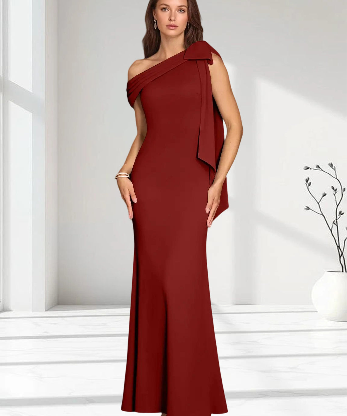 Augday Myers Mermaid Pleated Stretch Crepe Dress