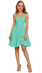 Augday Laly Girl Short Chiffon Flower Girl Dress for Wedding Spaghetti Straps Teens Formal Dresses