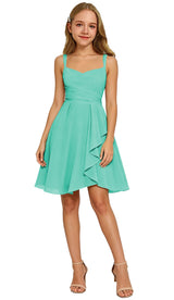 Augday Laly Girl Short Chiffon Flower Girl Dress for Wedding Spaghetti Straps Teens Formal Dresses