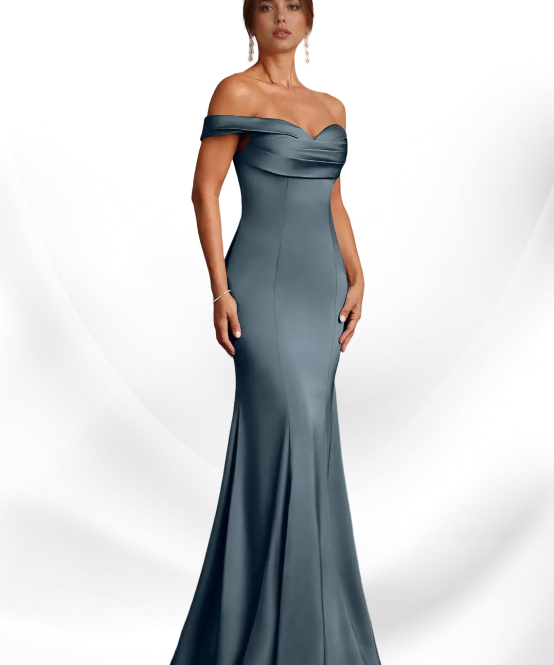 Augday  Mermaid Off the Shoulder Stretch Satin Dress