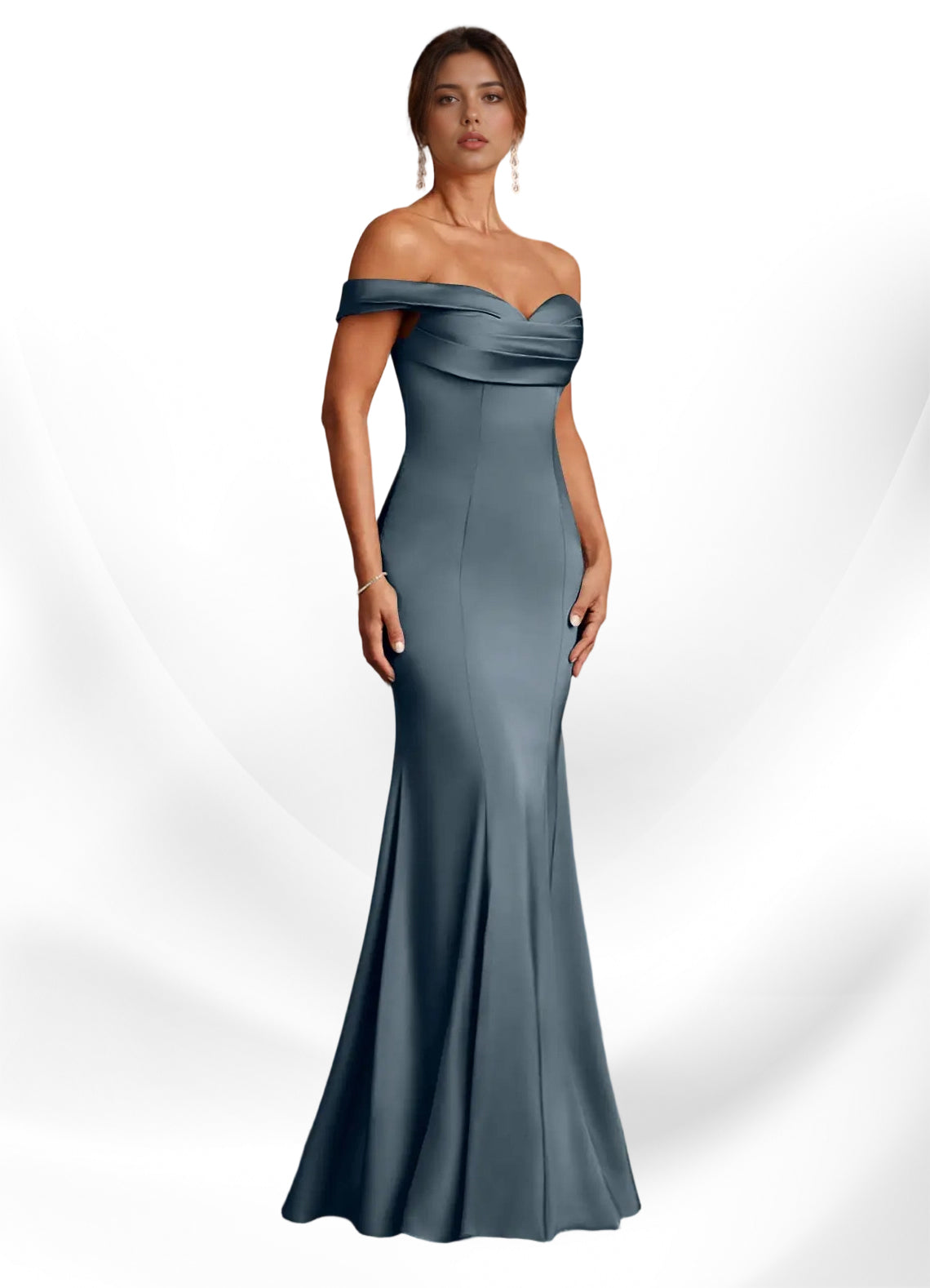 Augday  Mermaid Off the Shoulder Stretch Satin Dress