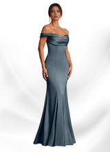 Augday Boone Mermaid Off the Shoulder Stretch Satin Dress
