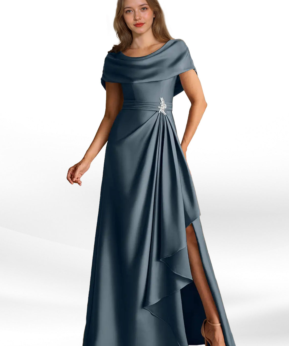 Augday Branford A-Line Pleated Stretch Satin Dress