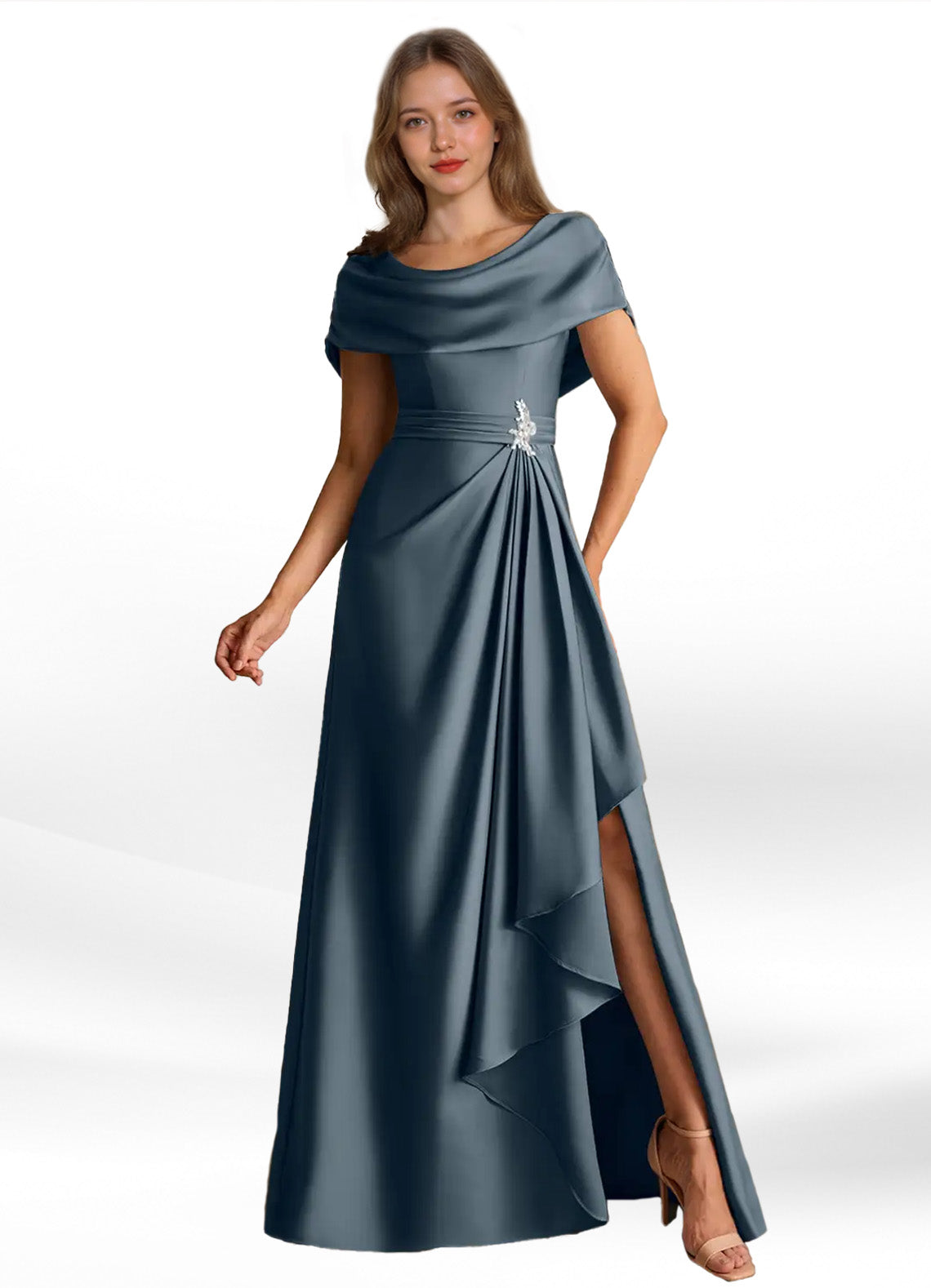 Augday Branford A-Line Pleated Stretch Satin Dress