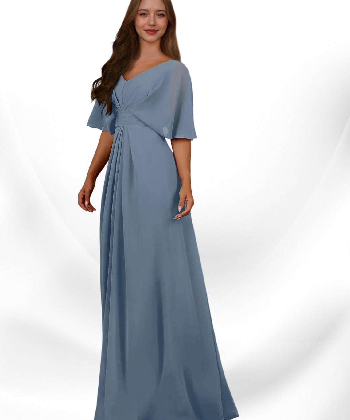 Augday Oksana A-Line V-Neck Pleated Chiffon Dress