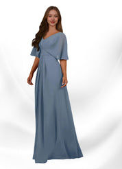 Augday Oksana A-Line V-Neck Pleated Chiffon Dress