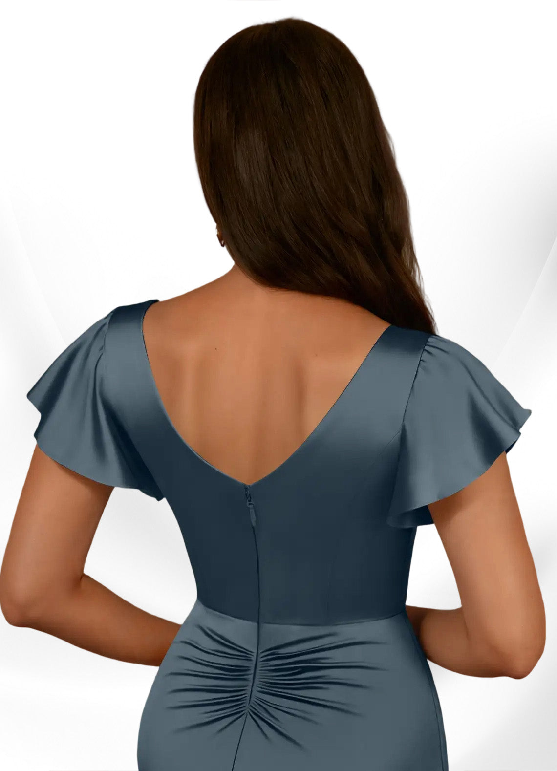 Augday Roya Mermaid V-Neck Pleated Stretch Satin