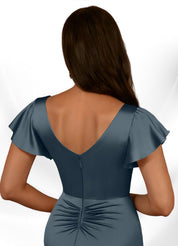 Augday Roya Mermaid V-Neck Pleated Stretch Satin