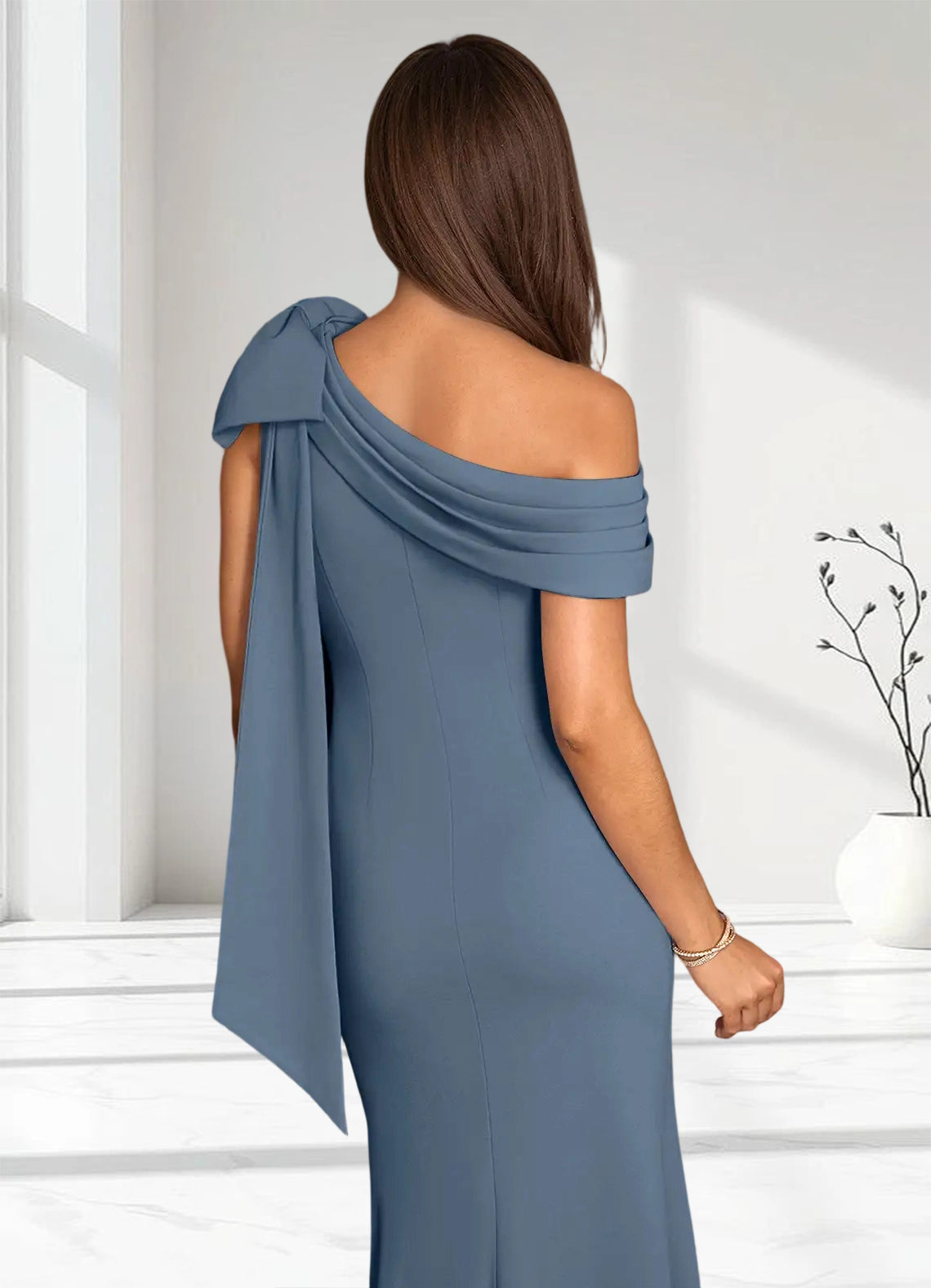 Augday Myers Mermaid Pleated Stretch Crepe Dress