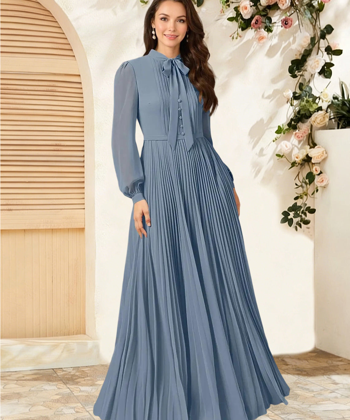 Augday Adellah A-Line Pleated Chiffon Dress