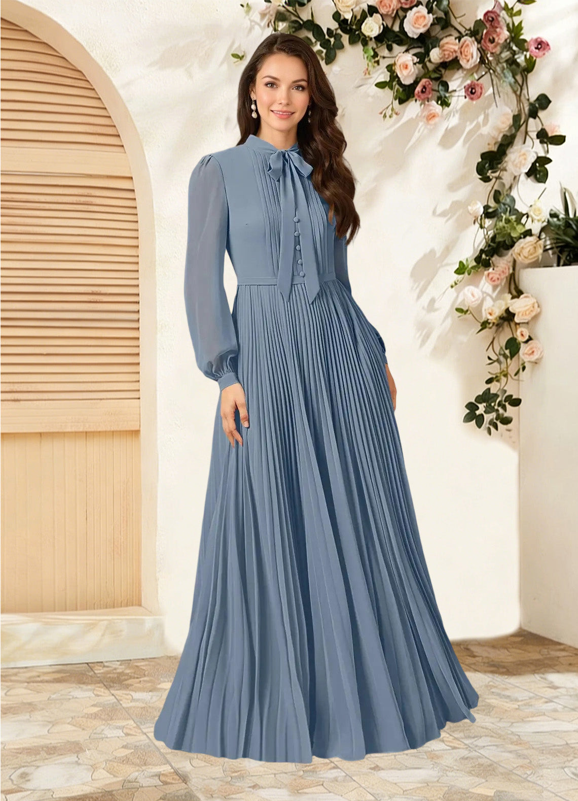 Augday Adellah A-Line Pleated Chiffon Dress