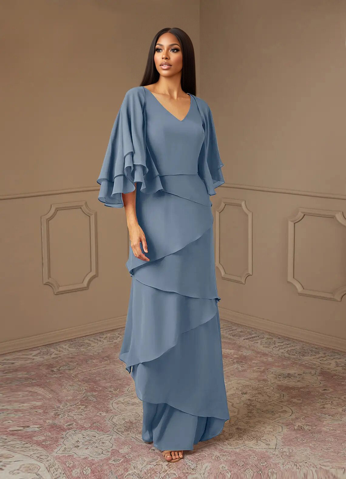 Augday OHara A-Line V-Neck Chiffon Dress