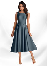 Augday Fulton A-Line Pleated Stretch Satin Dress